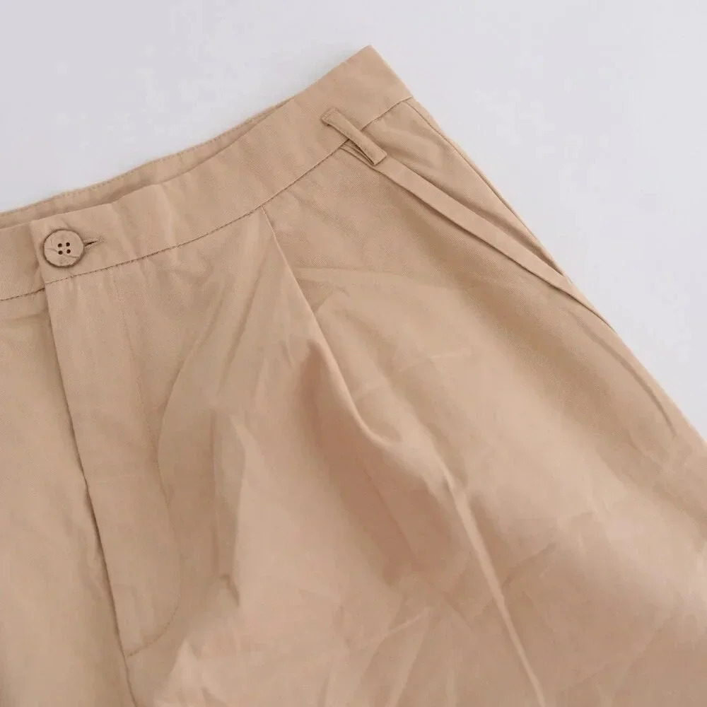 Free People Beige 100% Cotton Balloon  Palazzo Baggy Pleated Crop Pants 6 - Picture 9 of 12